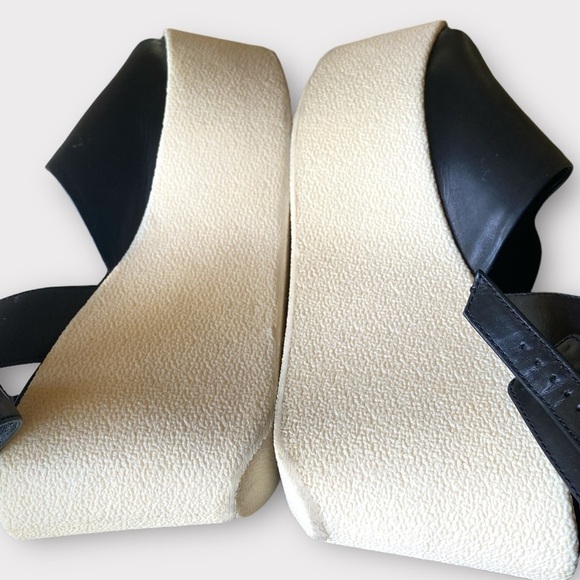 DEREK LAM FABIAN Ankle Wrap BLACK LEATHER PLATFORM WEDGE SANDALS SIZE 7 B…Goth - Picture 14 of 15